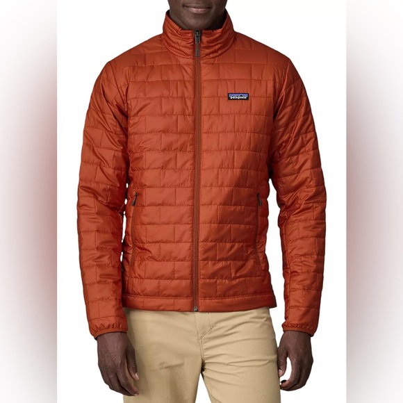 Patagonia Men’s Nano Puff Insulated Quilted Orange Full Zip Hooded Jacket - Picture 2 of 6